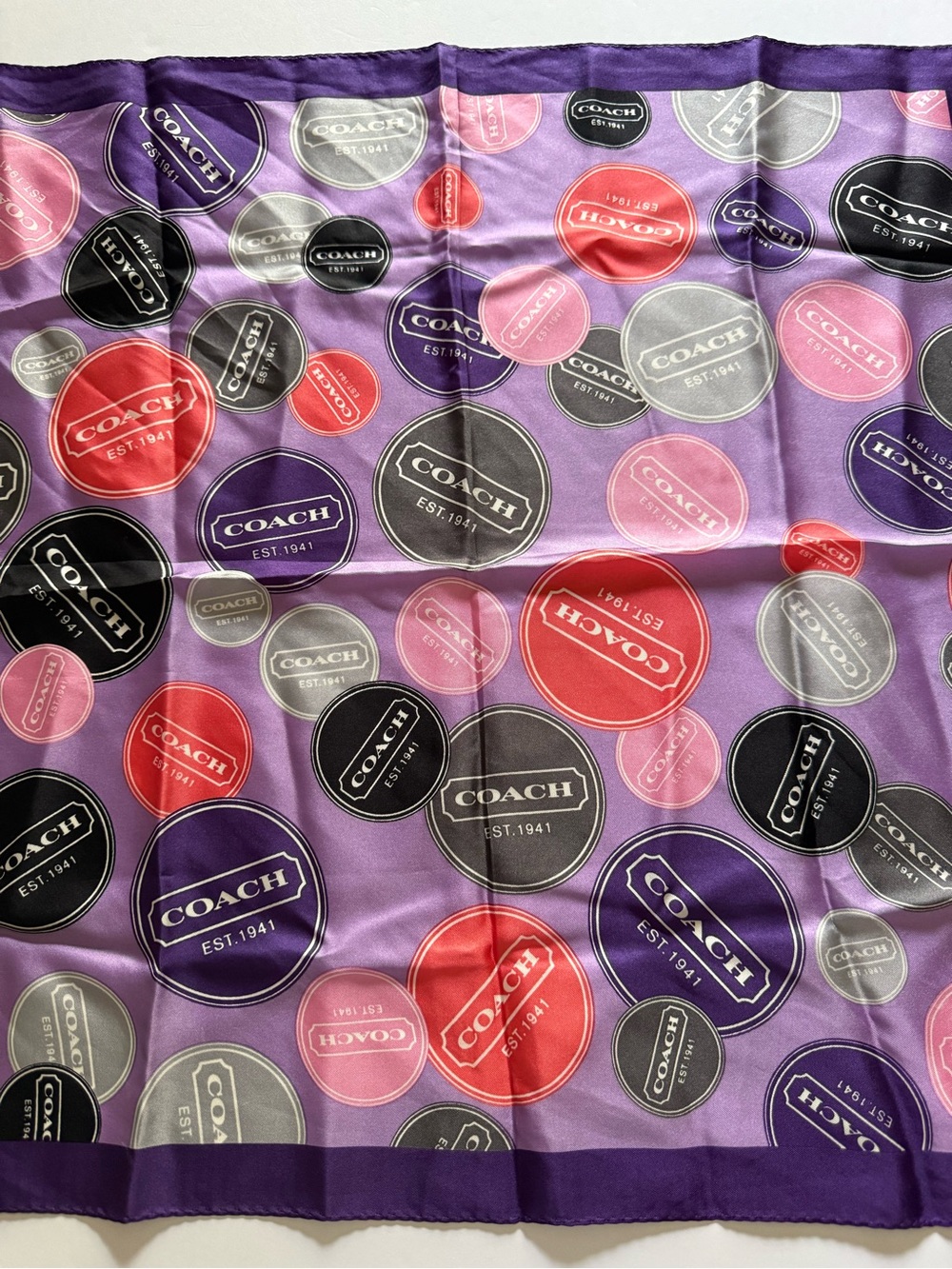 Coach Purple Silk Logo Tag Scarf